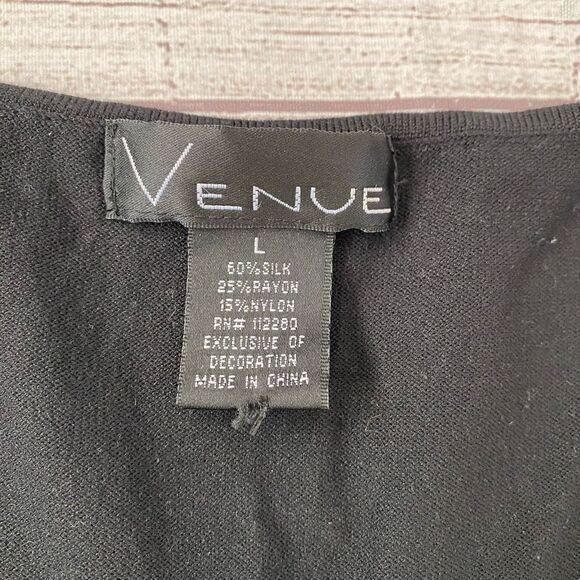 Venus silk blend sleeveless v-neck blouse w/center beadwork black sz L women - Picture 5 of 10